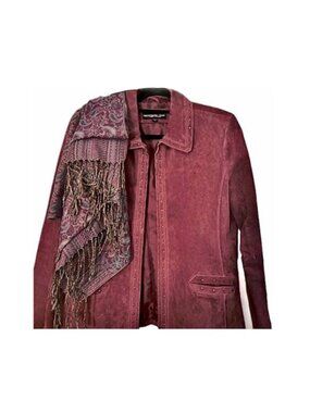 Monterey Bay Distressed Suede Jacket Women's Sz 12 Studs Accents Pockets in Wine